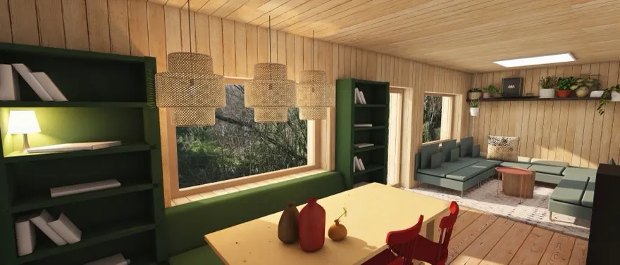 Séjour d’une maison agrandie par extension à ossature bois — projet ayant nécessité un permis de construire