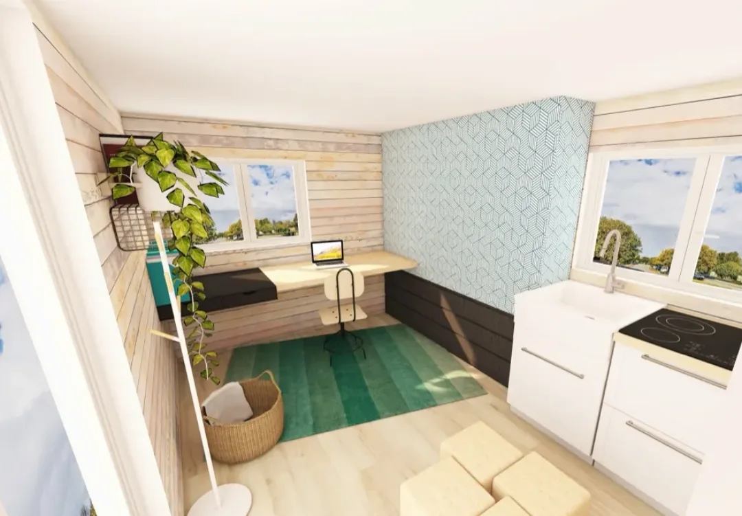 Plan 2D coté d’une suite parentale : chambre de 12,8 m² et salle d’eau de 6,1 m²
